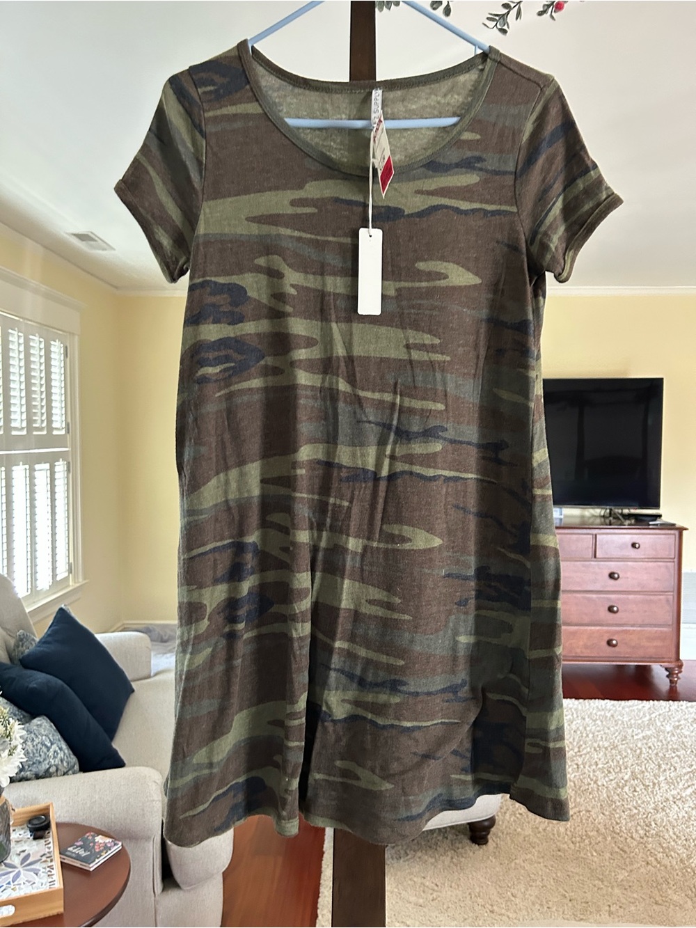 T.J.Maxx Olive Green and Brown Camo Mini Dress